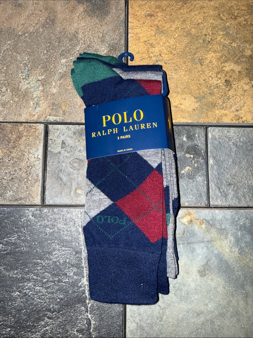 Polo by Ralph Lauren Argyle Dress Socks - Navy, Gray, Green, Red (3 Pairs)